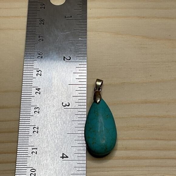 Turquoise Teardrop Pendant With Silver Tone Bail - Picture 4 of 4